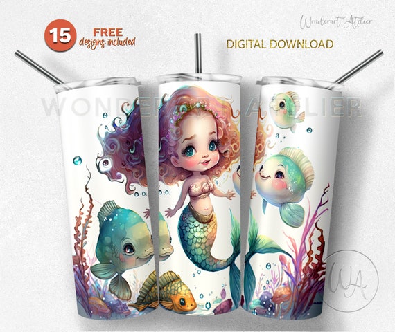 Mermaid Tumbler Sublimation Design: Watercolor Fish PNG (Digital Download)
