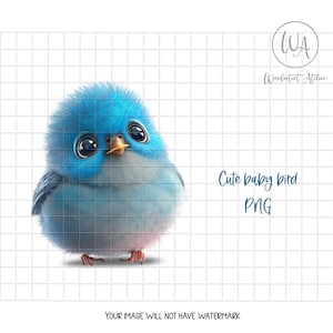 Lindo pájaro bebé clipart PNG. Pájaro azul. Descarga instantánea.