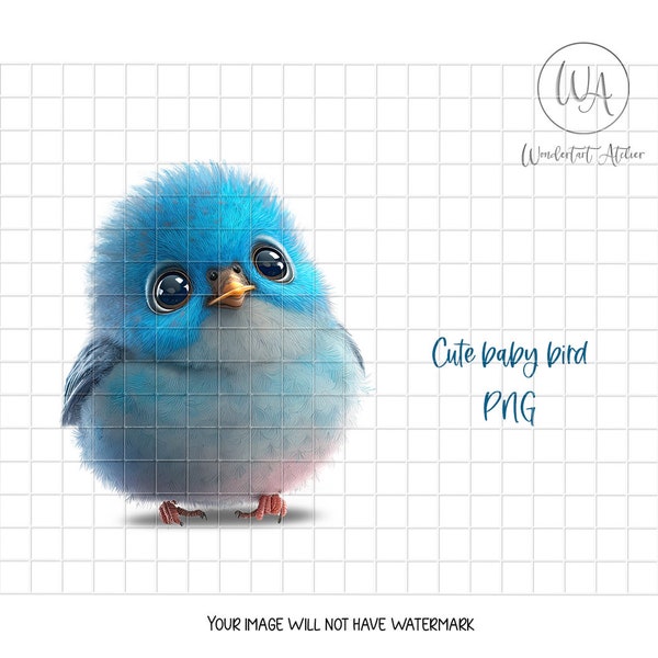 Cute baby bird clipart PNG. Blue bird. Instant download.