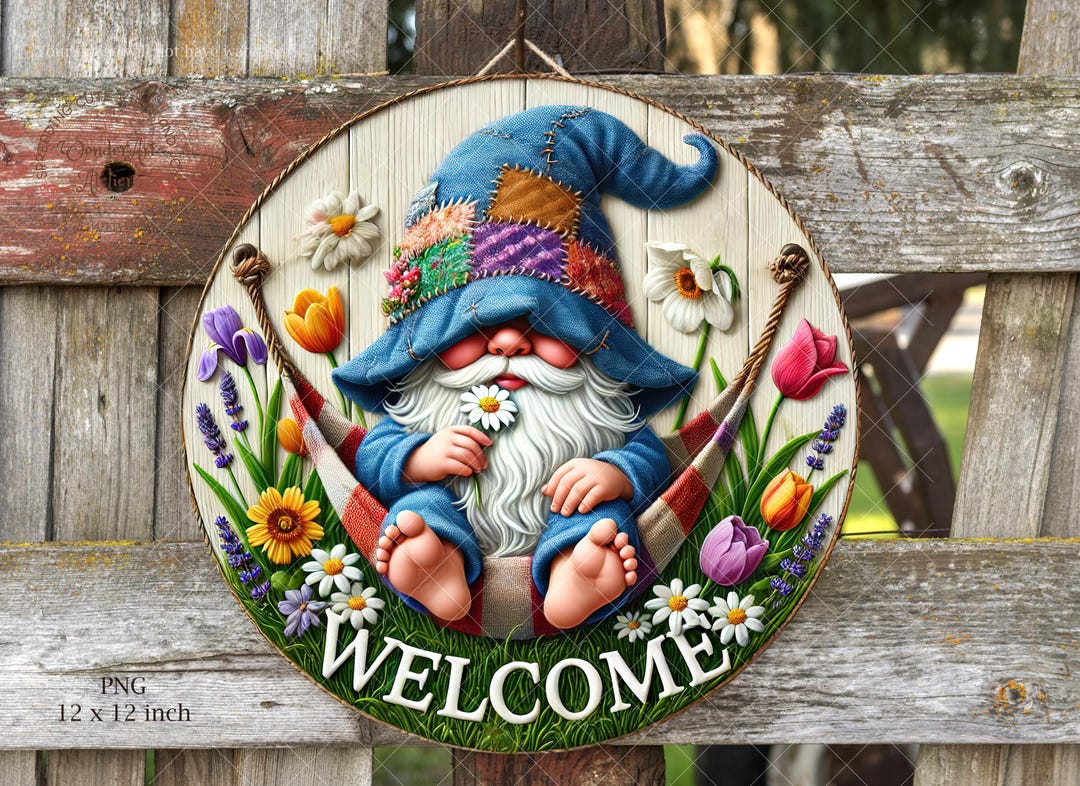 Gnome Spring Door Hanger PNG: Round Welcome Sign (digital Download) - Etsy