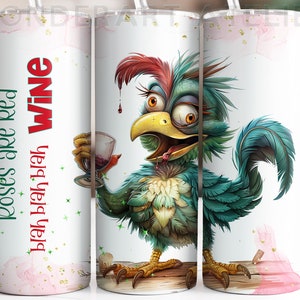 Alcohol Tumbler Wrap, funny bird tumbler design PNG. funny  quote Roses are red , Alcohol Fun Design Digital download .
