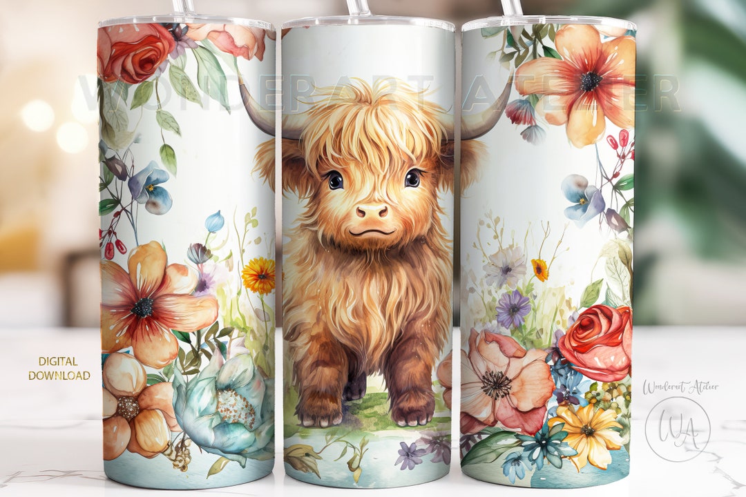 Highland Cow 20 Oz Skinny Tumbler PNG Sublimation Design, Tumbler Wrap ...