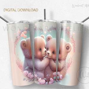 Cute teddy bears tumbler design png, sublimation tumbler wrap png . Teddy bears in a heart. Seamless. Pastel colors. Instant download .