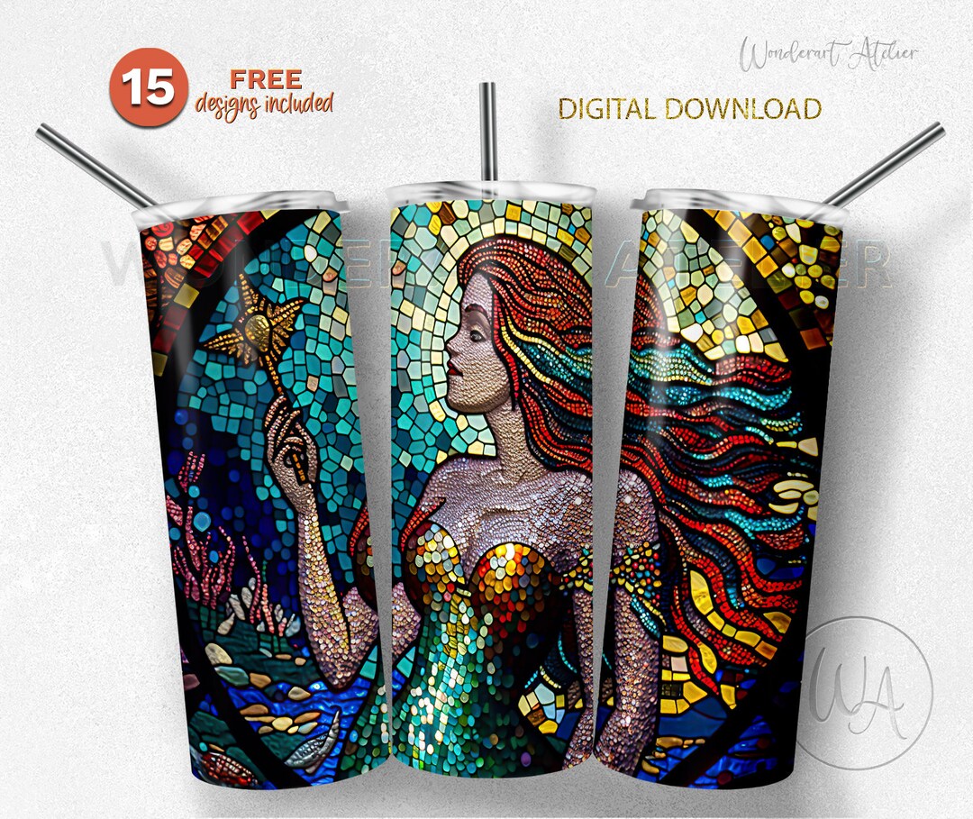 Stained Glass Mermaid Sublimation Tumbler Desing Png, Tumbler Wrap Png ...
