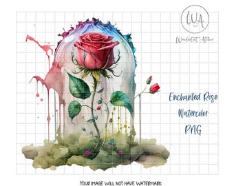 Watercolor Enchanted Rose Clipart PNG. Instant download.