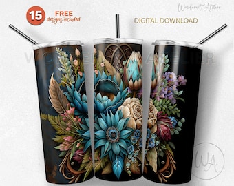 Boho Floral Tumbler Wrap PNG: Sublimation Design (Digital Download)