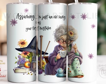Divertente tumbler con strega in formato PNG: disegno a sublimazione (download digitale 9,3x8,2 pollici, 300 dpi)