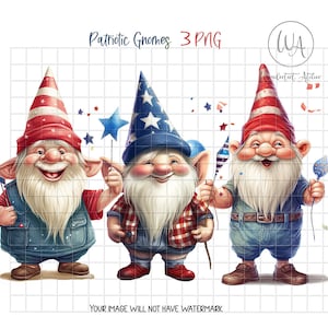 Gnomes USA 3 cliparts PNG. Clipart mignon pour la sublimation. Patriotique, 4 juillet, jour de l'indépendance. Imprimable. Téléchargement instantané.
