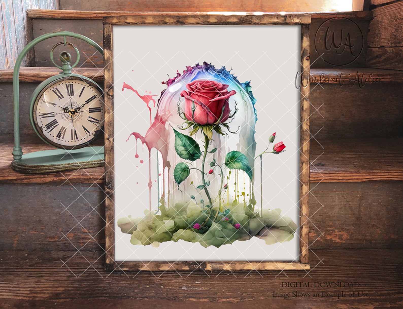 Watercolor Enchanted Rose Clipart PNG. Instant Download. Etsy