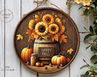 Sunflower Pumpkin Fall Sign: Round Sublimation Design (Digital Download)