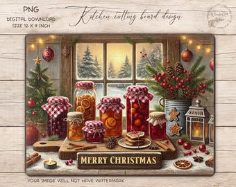 Ontwerp kerstsnijplank: png: rustieke vakantiekeuken (digitale download)
