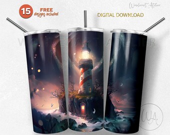 Lighthouse Tumbler Wrap PNG: Sublimation Design (Digital Download)