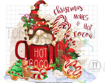 Christmas Gnome Hot Cocoa Mug PNG: Lights Graphic (Digital Download)