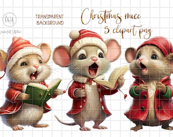 Weihnachtsmäuse 5 Clipart PNG, transparenter Hintergrund. Sublimation. Weihnachtsmaus. Druckbar. Sofortiger Download.