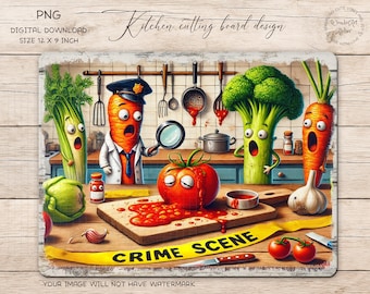 Funny Vegetable Crime Scene Kitchen Cutting Board Design (Digital Download)