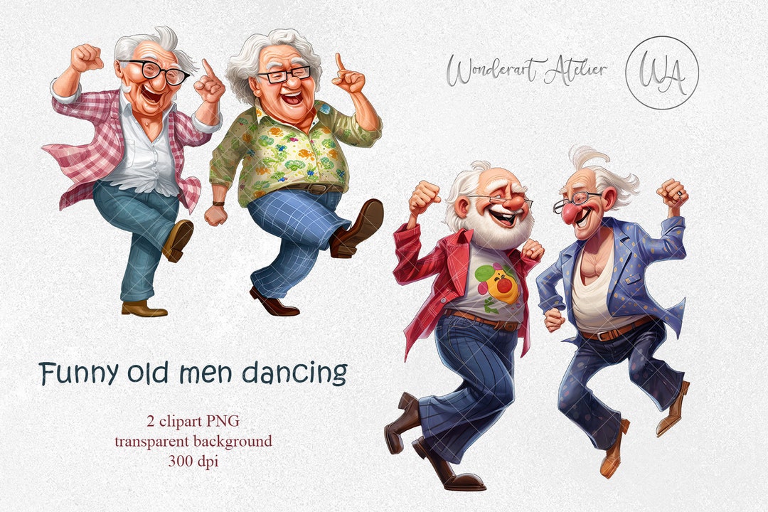 Funny Old Men Clipart PNG. Men Dancing. Instant Download. Etsy
