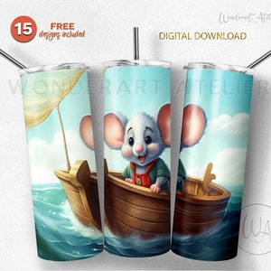 Cute mouse sailor tumbler desing png, sublimacja tumbler wrap. Pobieranie cyfrowe.