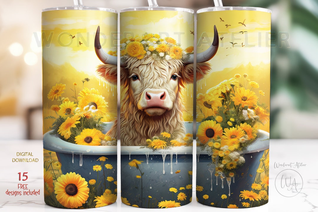 Tumbler Wrap Highland Cow Sublimation Tumbler Design PNG, 20 Oz ...