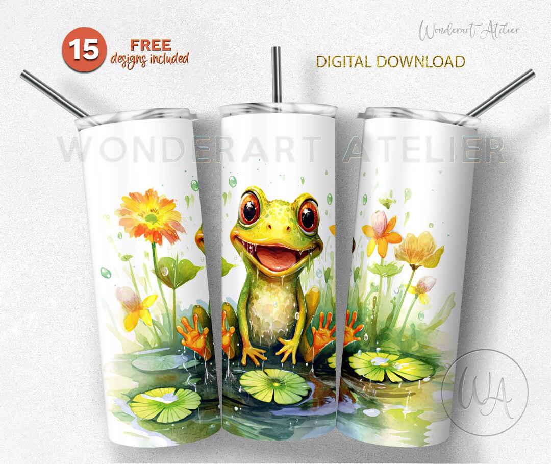 Cute Frog Sublimation Tumbler Wrap PNG, 20 Oz Tumbler Design. Frog in ...