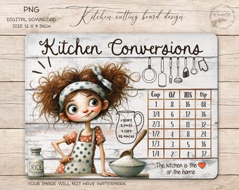 Tabla de conversiones de cocina PNG: Ayudante de cocina divertido, decoración rústica de cocina (descarga digital)