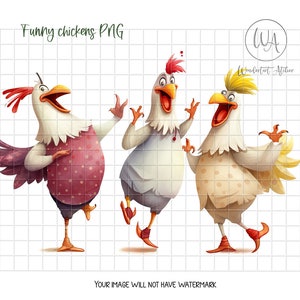 Clipart drôle de poulet PNG. Clipart pour sublimation. Imprimable. Téléchargement instantané.