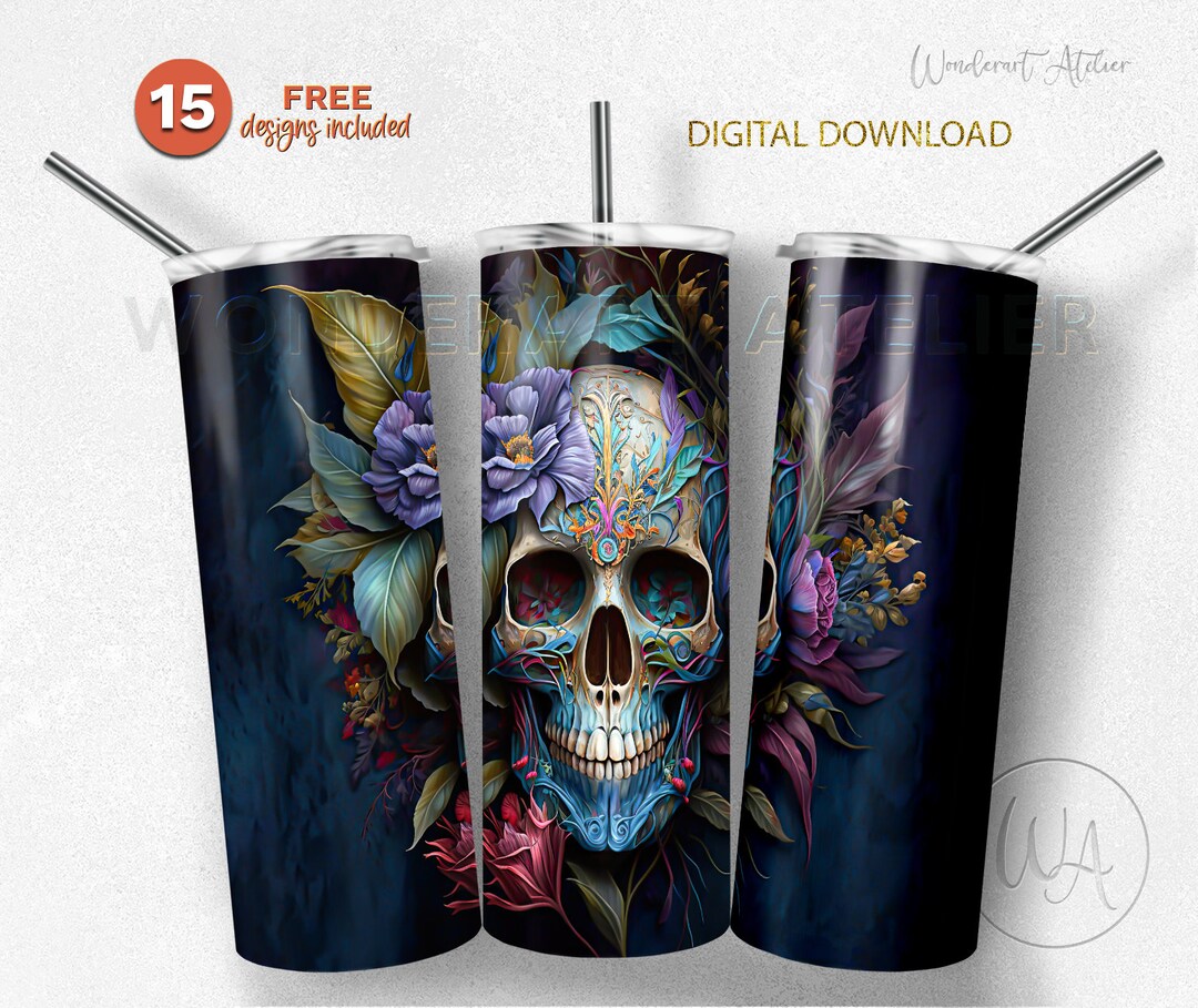 Sugar Skull Tumbler Wrap Png, Sublimation Tumbler Desing Png . Skull ...