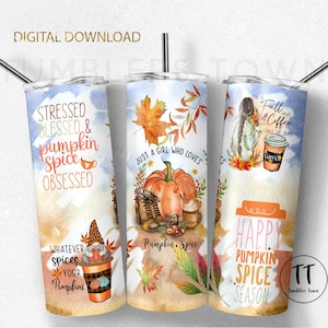 Autumn tumbler design PNG.  sublimation tumbler wrap. Seamless. Pumpkin Spice and coffee. Instant download.