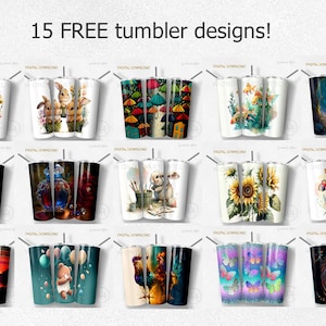 Pu&ograve; includere: Una collezione di 15 design di bicchieri gratuiti. I design presentano una variet&agrave; di temi, tra cui animali, natura e arte astratta. Ogni design &egrave; mostrato su un bicchiere bianco.