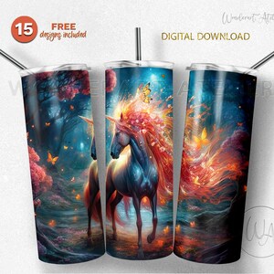 Unicorn tumbler wrap png, sublimation tumbler design png. Unicorn fire. Digital download .