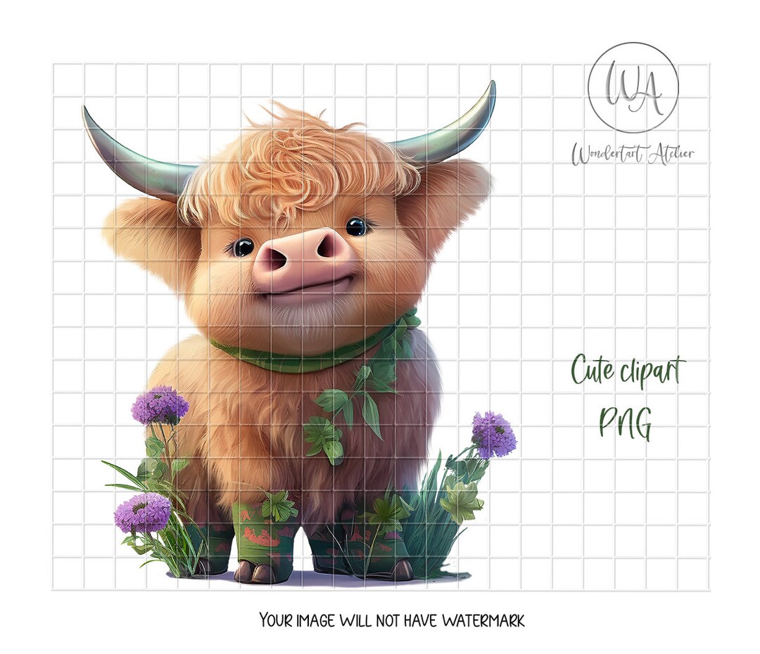 Cute Baby Highland Cow Clipart PNG. Watercolor. Highland Cow - Etsy UK