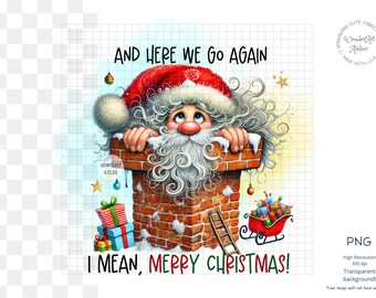 Diseño divertido de sublimación de Papá Noel: Escena de chimenea PNG (Descarga digital)