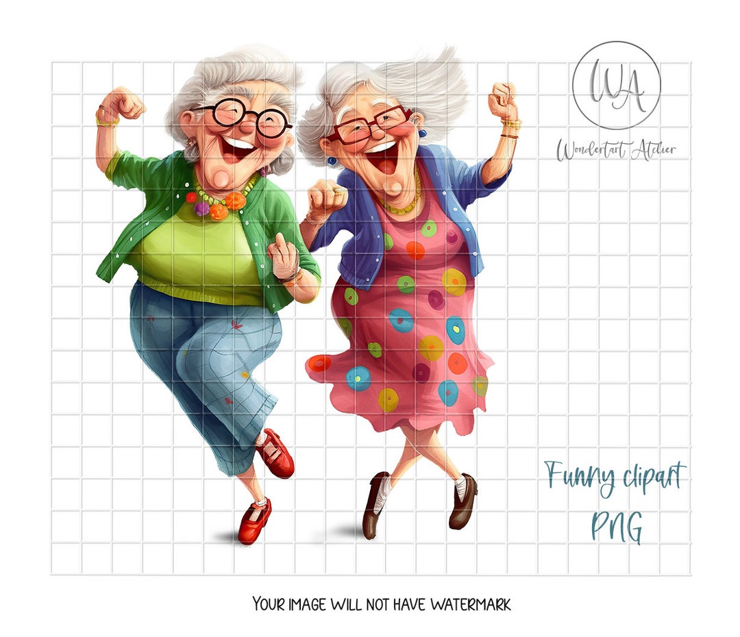 Funny Old Ladies Clipart PNG. Women Dancing. Instant Download. - Etsy