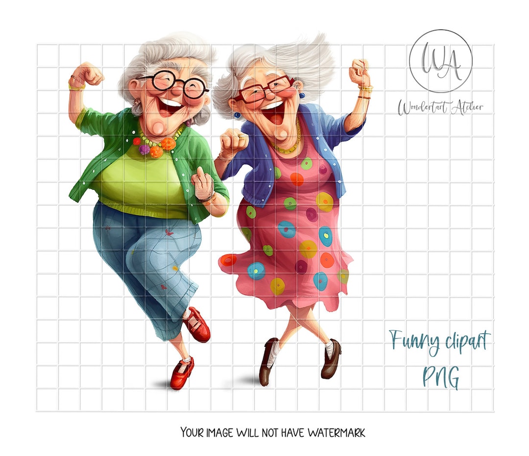 Funny Old Ladies Clipart PNG. Women Dancing. Instant Download. Etsy