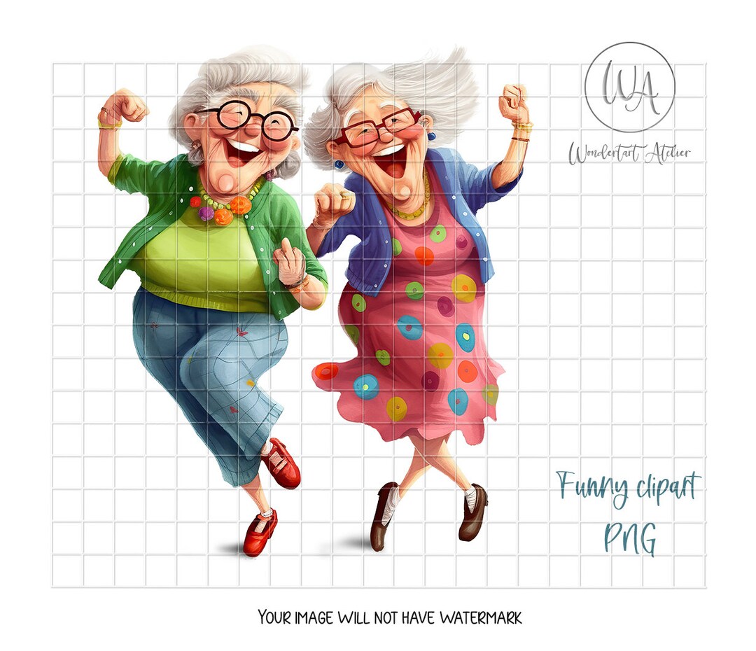 Funny Old Ladies Clipart PNG Women Dancing Instant Download Etsy UK