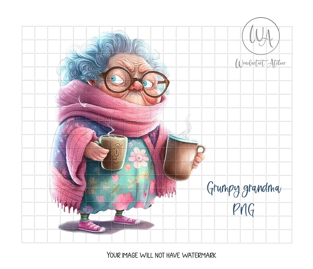 Grumpy Grandma With Coffee Png Clip Art, Funny Mom Clipart PNG ...