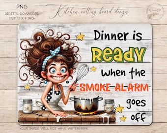 Funny Kitchen Cutting Board Design: Smoke Alarm PNG (Digital Download 12x9in