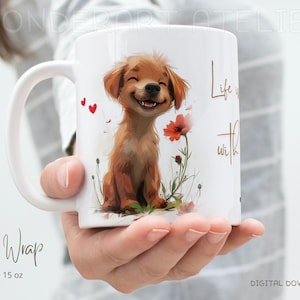 Dogs Mug Wrap, Mug template 11 oz & 15 oz, Mug Sublimation Design PNG, Instant Digital Download,  Life is better with dogs. Cartoon animals.