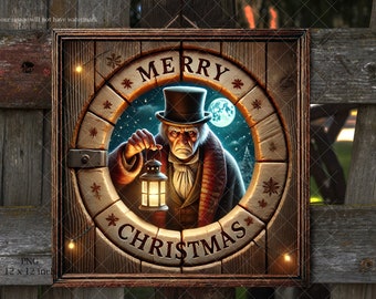 Kerstdeurhanger PNG Scrooge - grappige decoratie, Victoriaanse kerst, digitale download