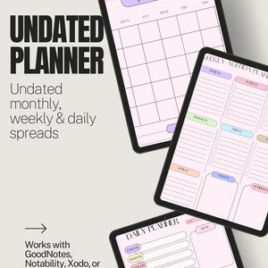 Niet-gedateerde planner 2025: roze en mooie digitale planner | iPad + afdrukbare pdf | Klaar voor GoodNotes