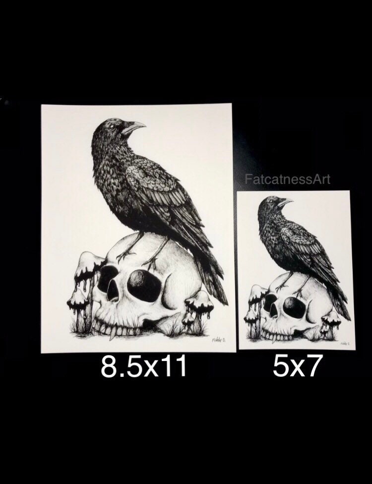 Raven on Skull Gothic Art Print - Etsy