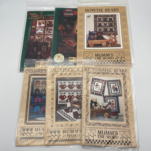 Vintage 1980s & 1990s Debbie Mumm "Mumm's the Word" Quilt Patterns - Winter - Apples - Bears - Checkerboard Crossing