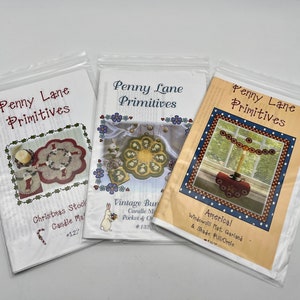 Penny Lane Primitives Quilting Patterns - Your Choice - Christmas Stockings Candle Mat - Vintage Bunnies Mat - America Mat & Garland