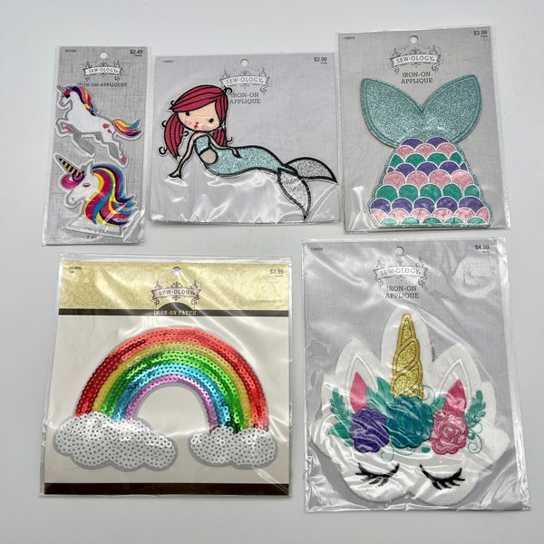 Your Choice - Sewology Brand Iron-On Applique Patches - Unicorns - Mermaids - Rainbow Designs