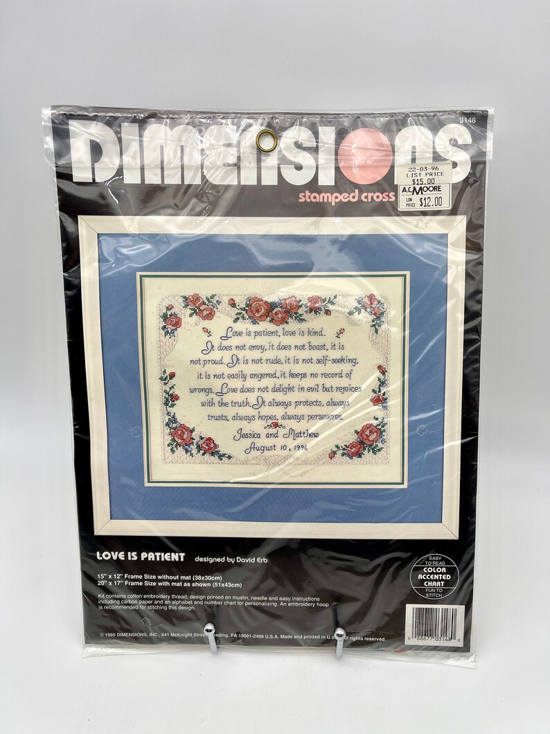 Vintage 1995 Dimensions Stamped Cross Stitch love is Etsy