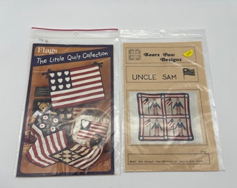 Set of 2 Vintage 1980s Patriotic Quilt Patterns "Uncle Sam" and Little Quilt Collection "Flags"