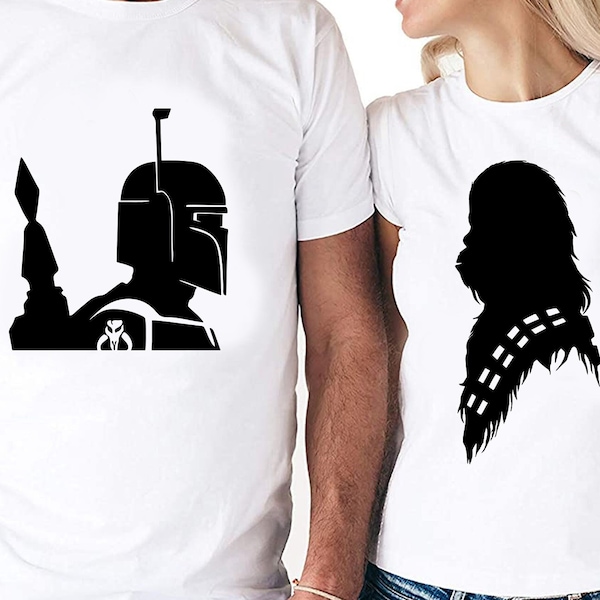 Boba And Chewbacca Couples Set Cut Files | Cricut | Silhouette Cameo | Svg Cut Files | Digital Files | PDF | Eps | DXF | PNG | Star Wars