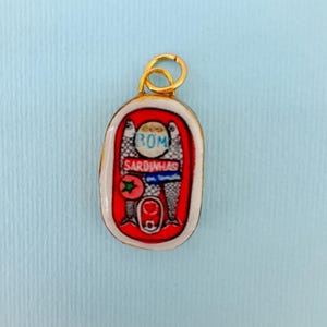 Handmade Sardine Can Clay Charm: Vintage Style Fish Jewelry