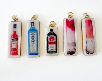 Vintage Inspired Liquor Aperol Bombay Jägermeister Bottle Cigarette  Charm Retro Statement Jewelry with Images