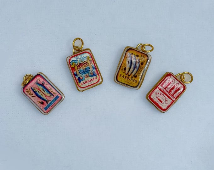 Handmade Sardine tin can Clay Jewelry, Necklace , Bracelet Individual Charm.