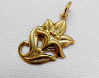 Raw Brass Lily Flower Charm: Vintage Victorian Jewelry Finding